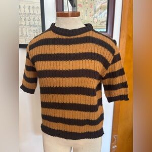 VINTAGE HELEN SUE: Stripe Shortsleeve Orlon Acrylic Sweater*SZ. S (ORANGE-BROWN)